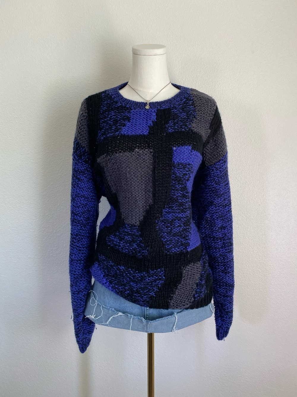 Vintage 90s Street Scenes Pullover Sweater Chunky Oversized Eclectic Grandpa
